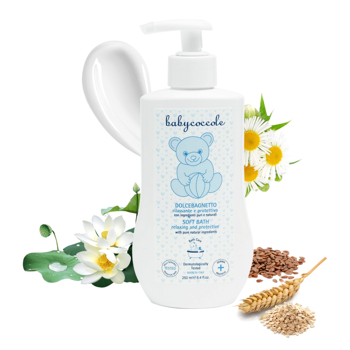 Sữa tắm dưỡng ẩm cho bé Babycoccole chiết xuất hoa sen 250ml 0M+ - mặt phải