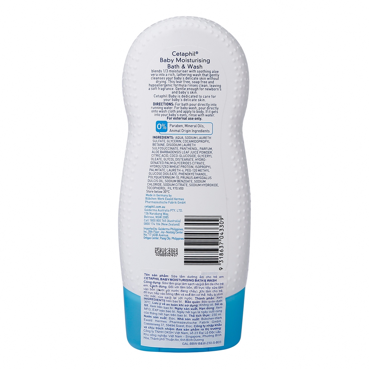Sữa tắm dưỡng ẩm toàn thân Cetaphil 230ml - mặt sau