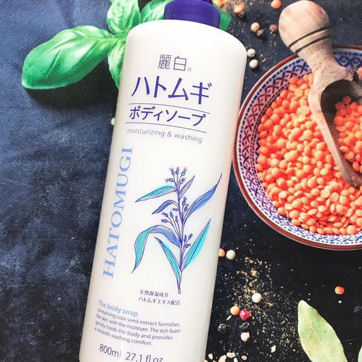 Sữa tắm dưỡng ẩm trắng da Hatomugi 800ml - mặt phải