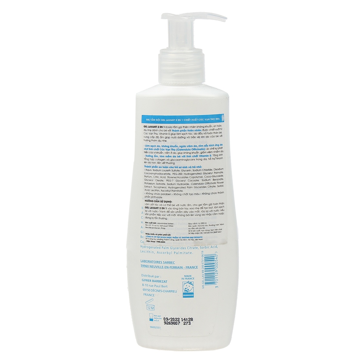 Sữa tắm gội 2in1 Gifrer 200ml - mặt sau