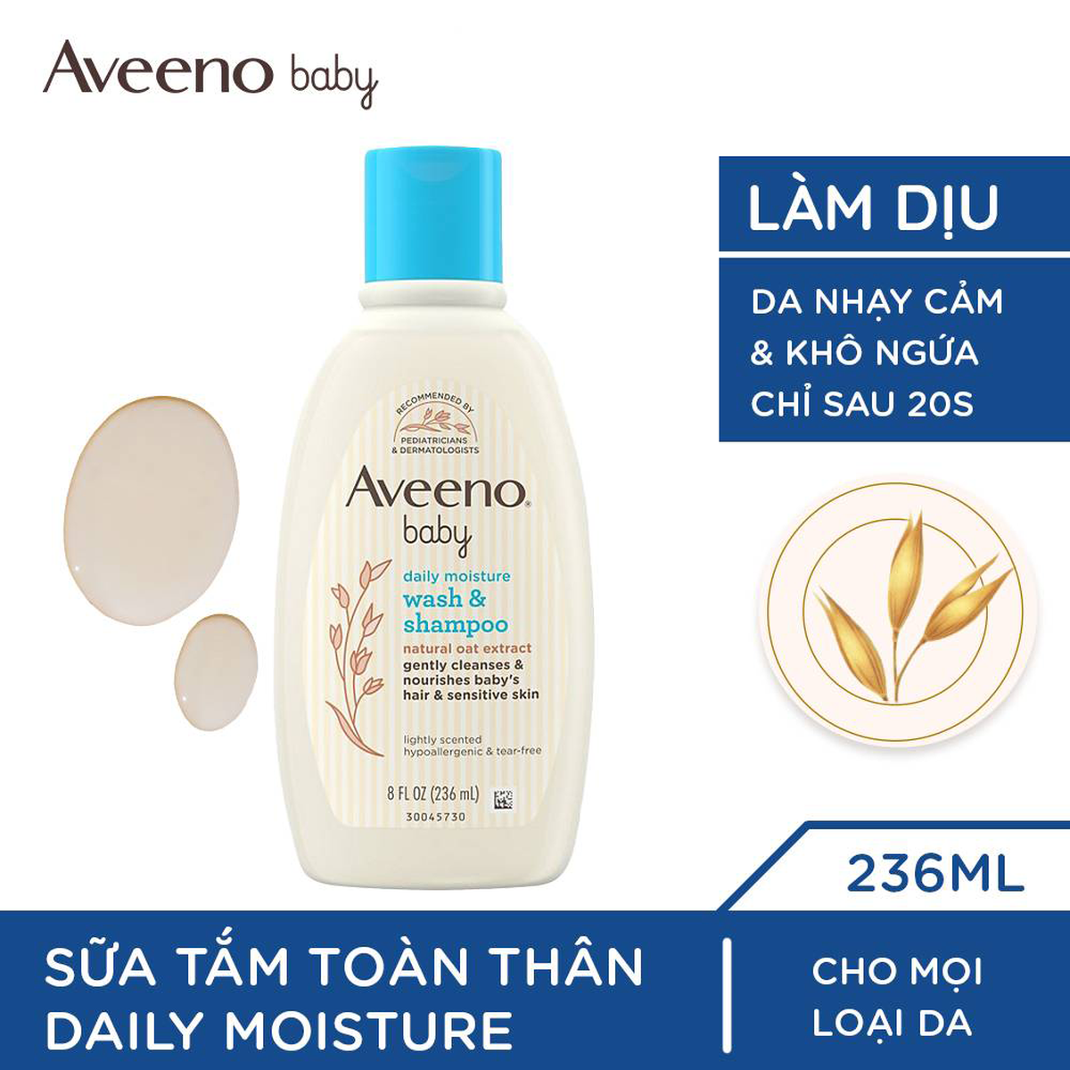 Sữa tắm gội Aveeno 236ml - mặt phải