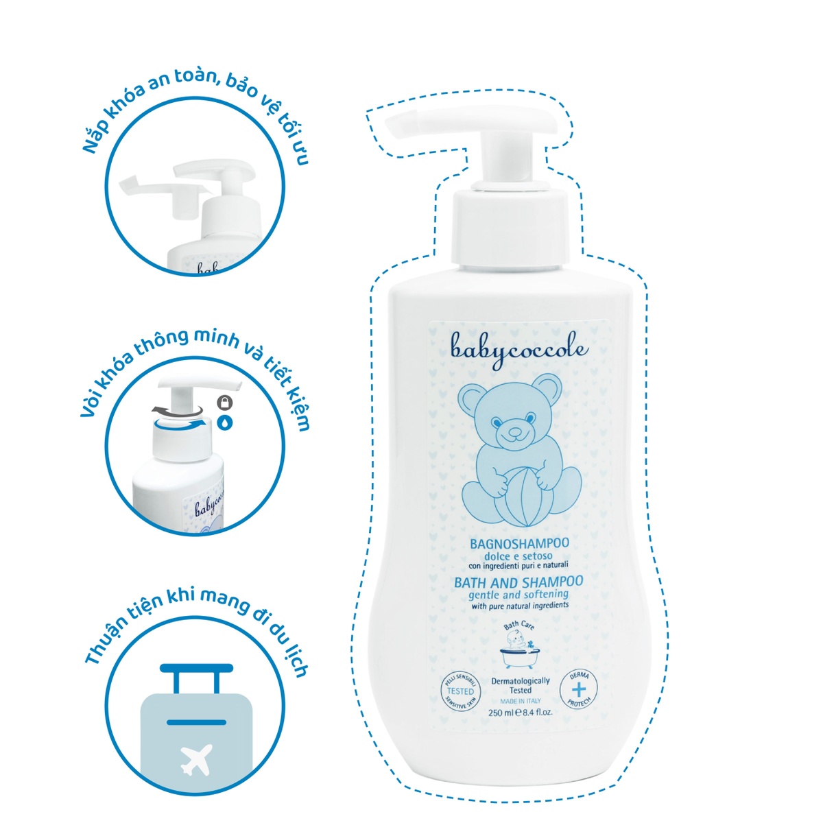 Sữa tắm gội cho bé Babycoccole hoa sen 250ml 0M+ - mặt trái