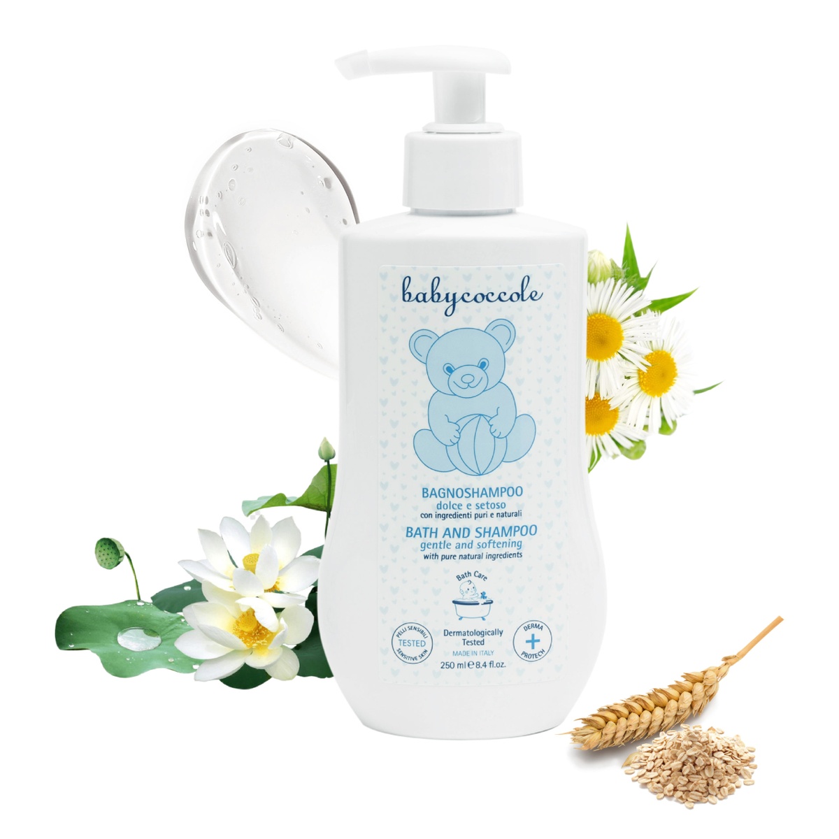 Sữa tắm gội cho bé Babycoccole hoa sen 250ml 0M+ - mặt phải