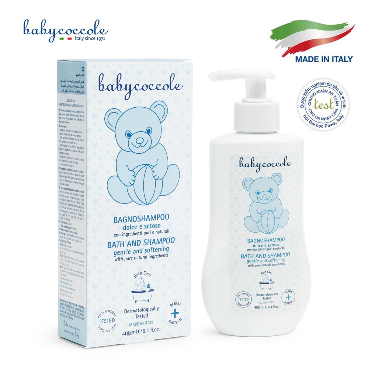 Sữa tắm gội cho bé Babycoccole hoa sen 400ml 0M+ - mặt trái