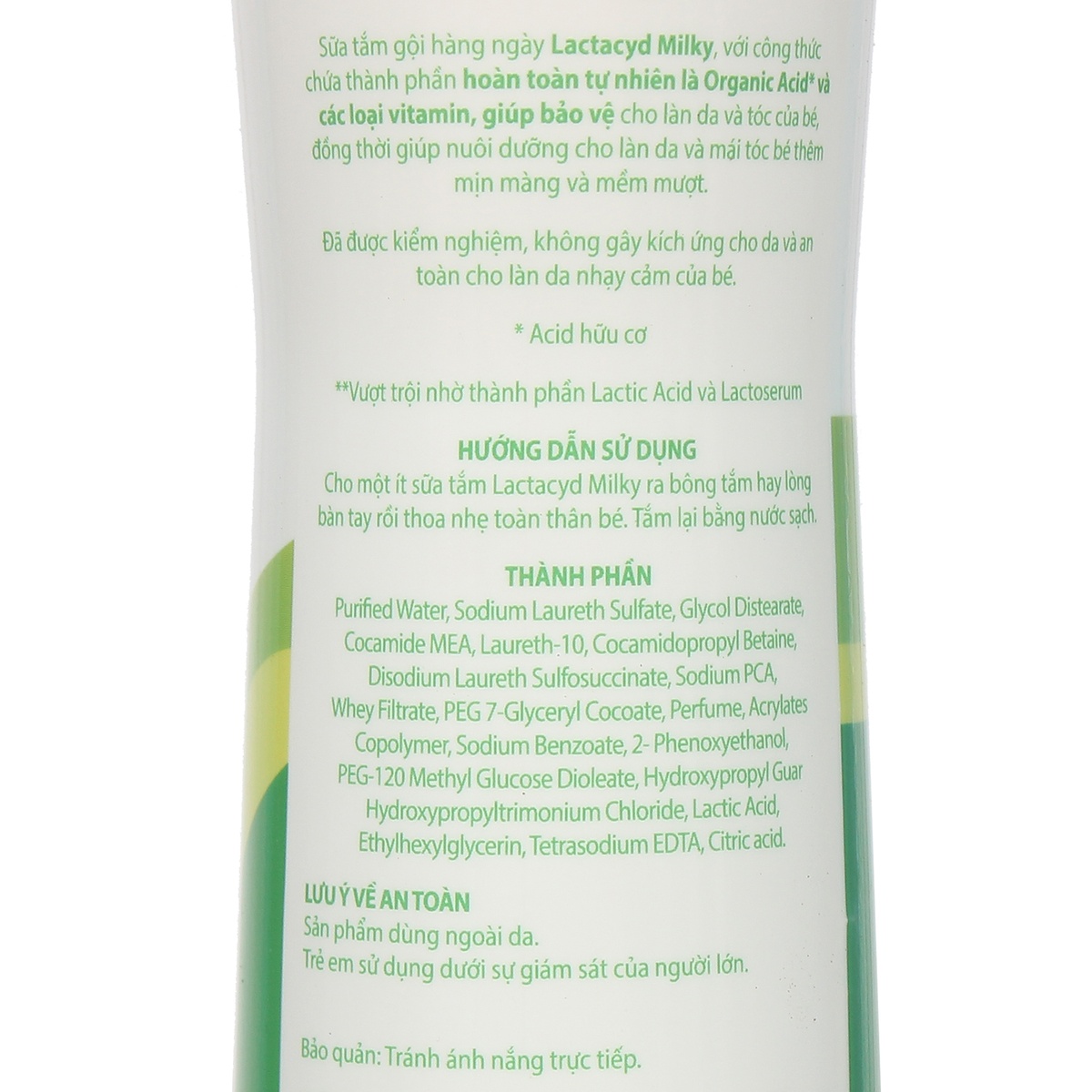Sữa tắm gội Lactacyd Milky 250ml - góc nghiêng