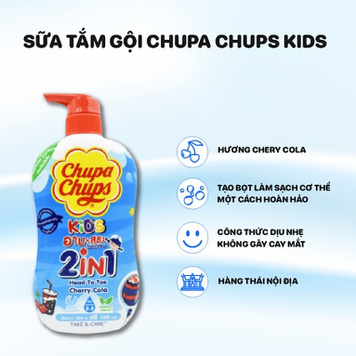 Sữa tắm gội Chuppa Chups hương cherry cola 600ml - mặt trái
