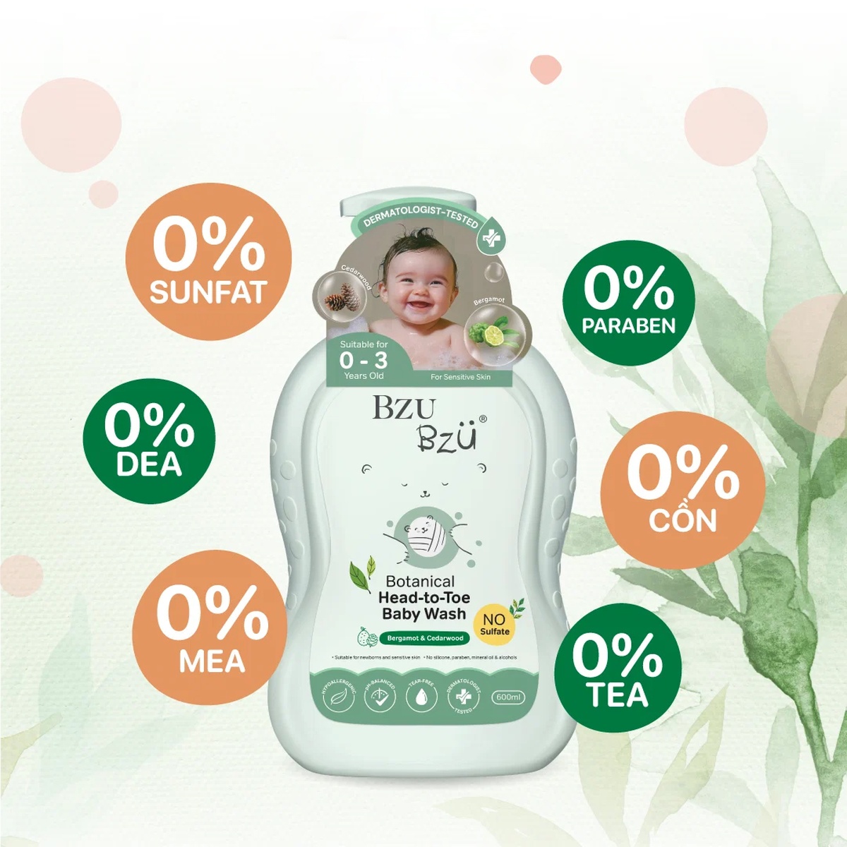 Sữa tắm gội toàn thân em bé Bzu Bzu tinh dầu thiên nhiên 600ml - mặt phải