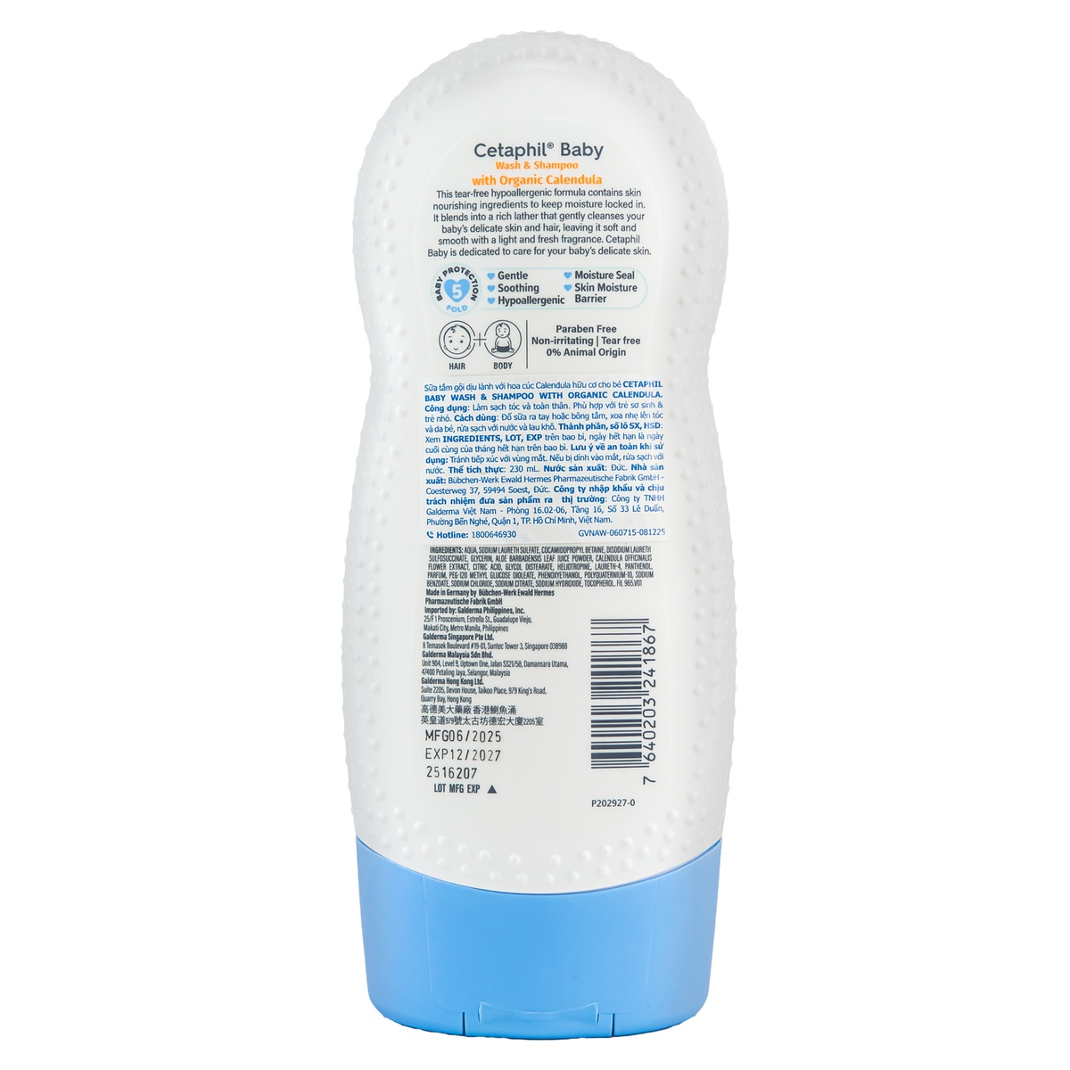 Sữa tắm gội hoa cúc Cetaphil 230ml - mặt trái