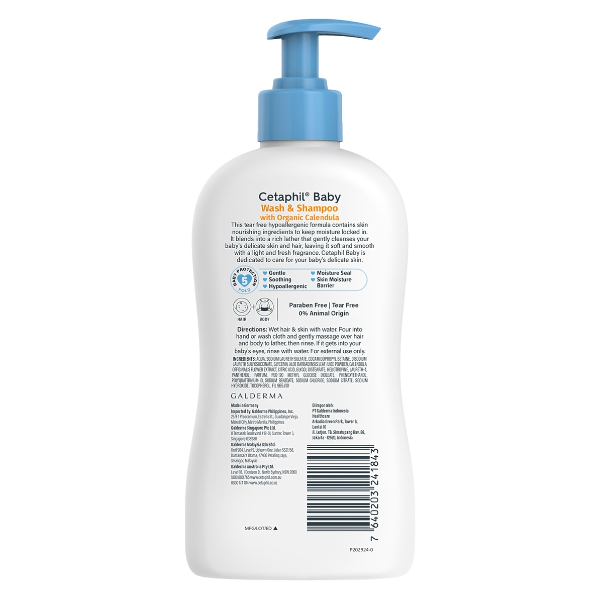 Sữa tắm gội hoa cúc Cetaphil 400ml - mặt trái