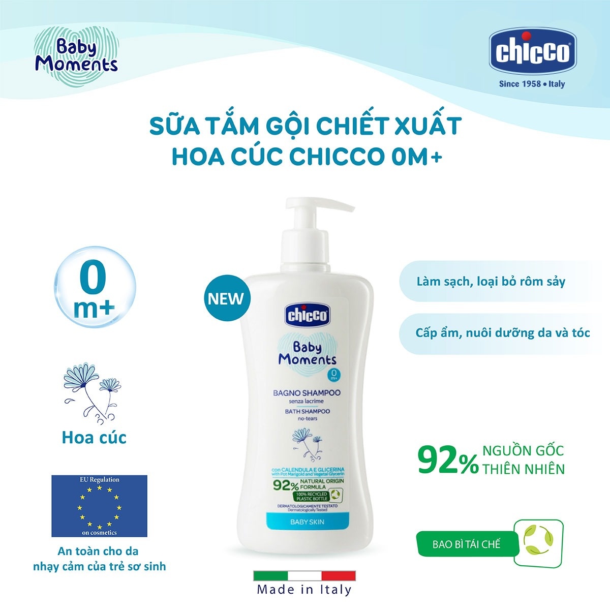 Sữa tắm gội hoa cúc Chicco 8421 500ml - mặt phải