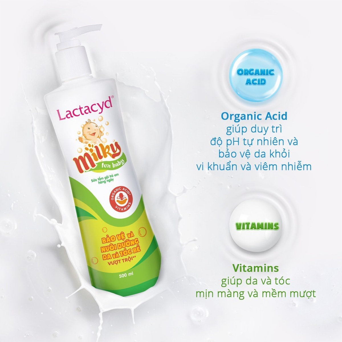 Sữa tắm gội Lactacyd Milky 500ml  - mặt phải