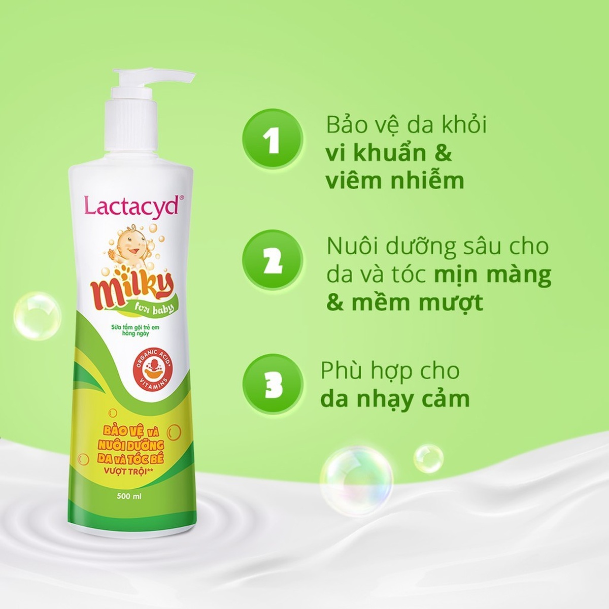 Sữa tắm gội Lactacyd Milky 500ml  - mặt sau