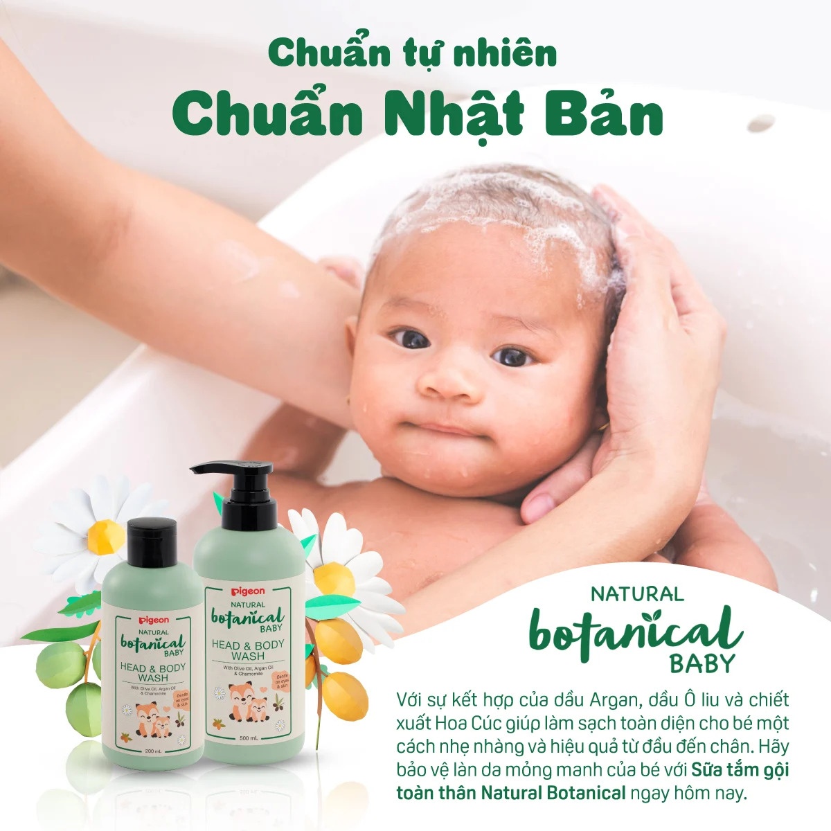 Sữa tắm gội Pigeon Natural Botanical 500ml - mặt phải