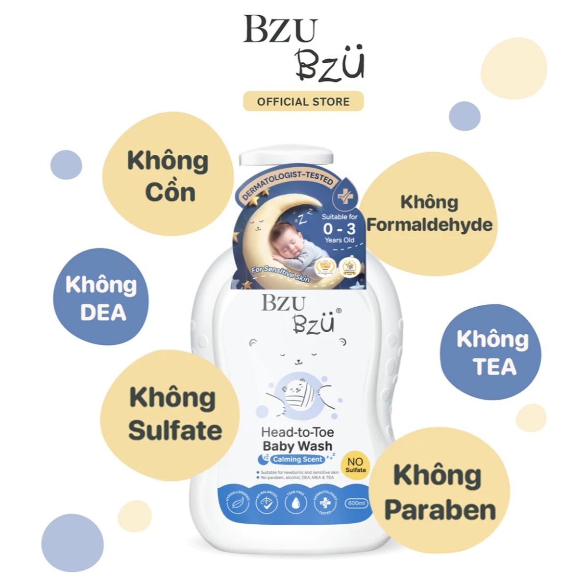 Sữa tắm gội toàn thân sơ sinh Bzu Bzu 600ml - mặt phải