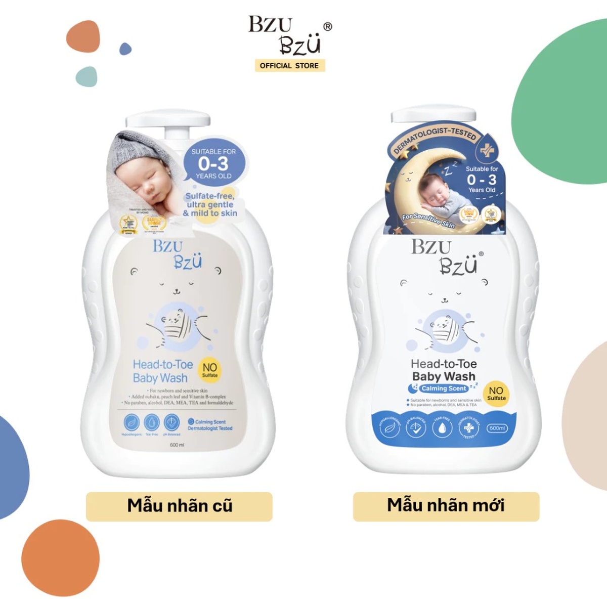 Sữa tắm gội toàn thân sơ sinh Bzu Bzu 600ml - mặt sau