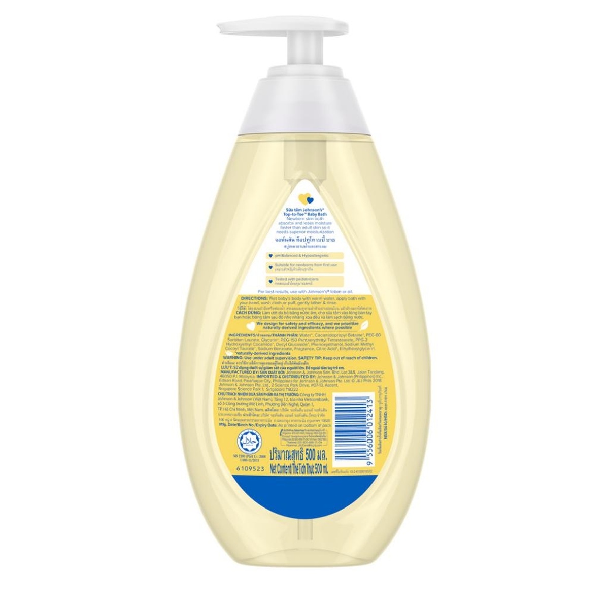 Sữa tắm gội toàn thân Top To Toe Johnson Baby 500ml - mặt trái
