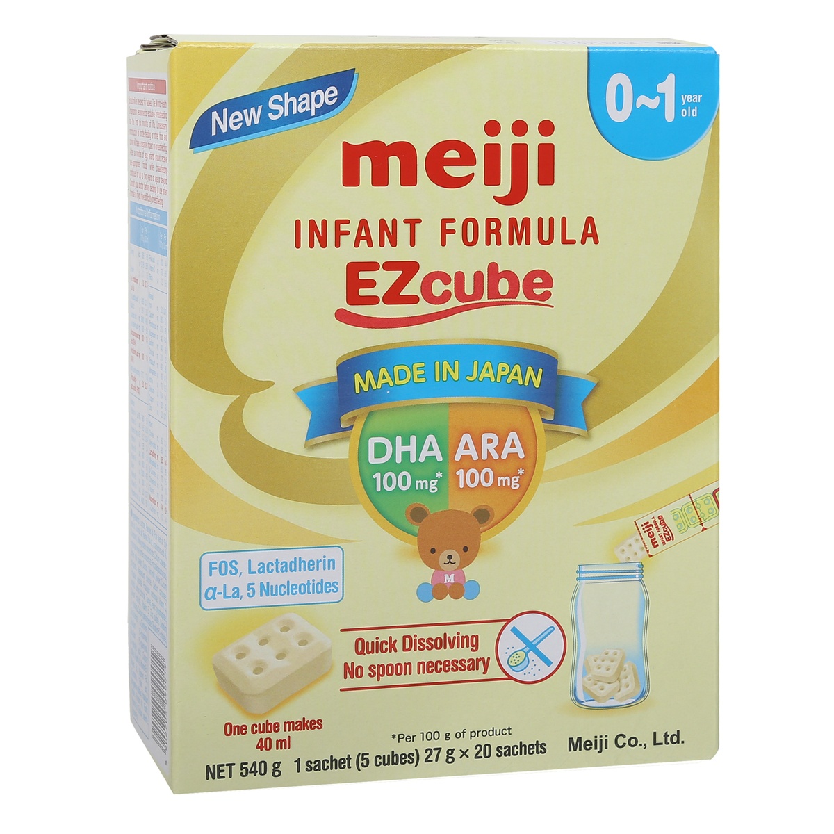Sữa thanh Meiji Infant Formula EZcube cho bé 0-1 tuổi 540g - mặt trái