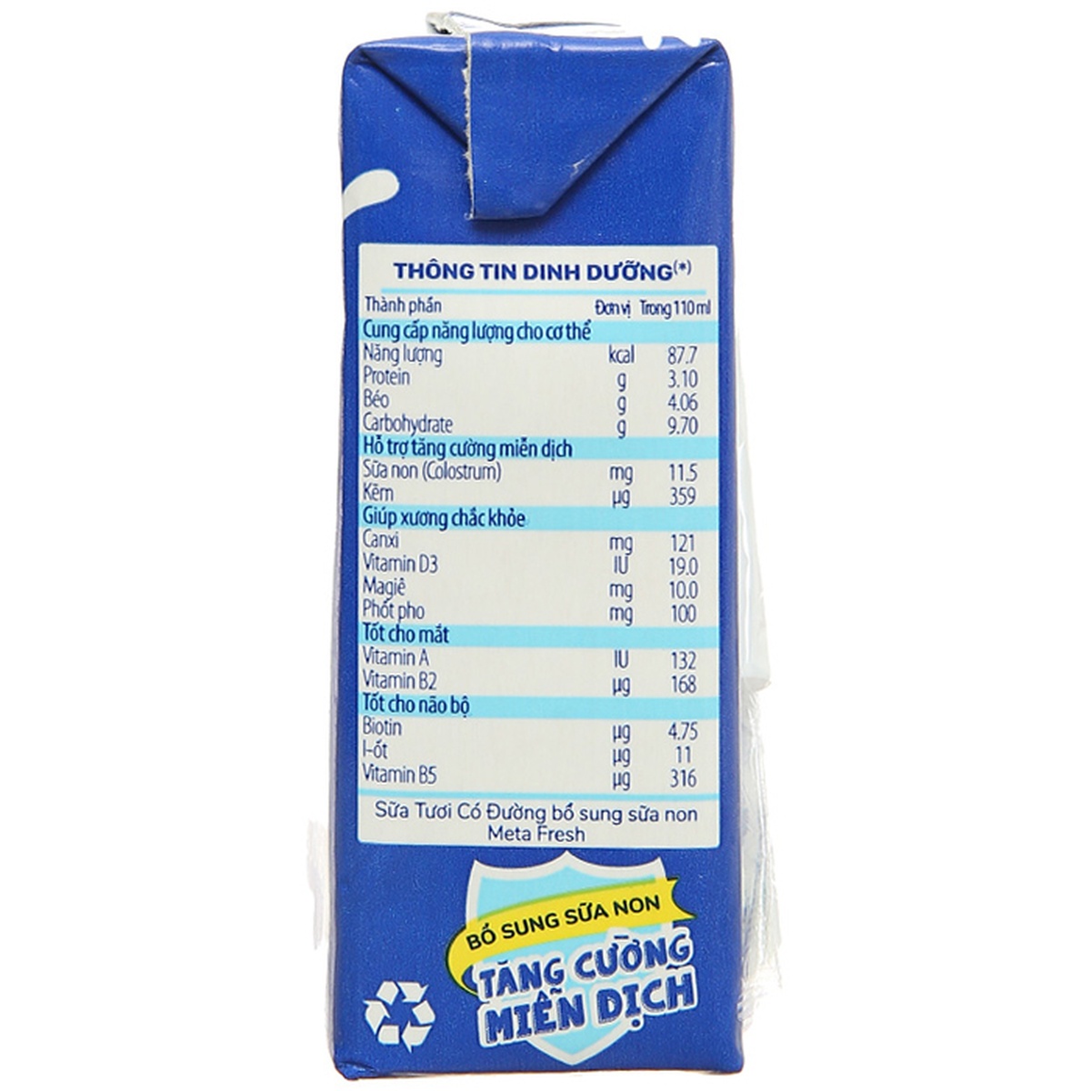 Sữa tươi có đường Nutricare MetaFresh 4x110ml - mặt phải