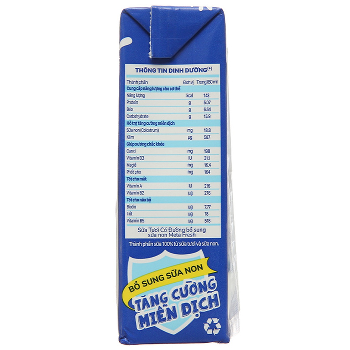 Sữa tươi có đường Nutricare MetaFresh 4x180ml - mặt phải