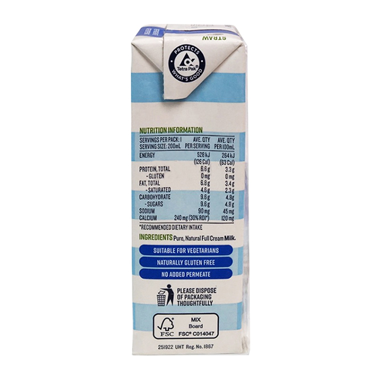Sữa tươi Devondale FullCream 200ml (lốc 6) - mặt phải
