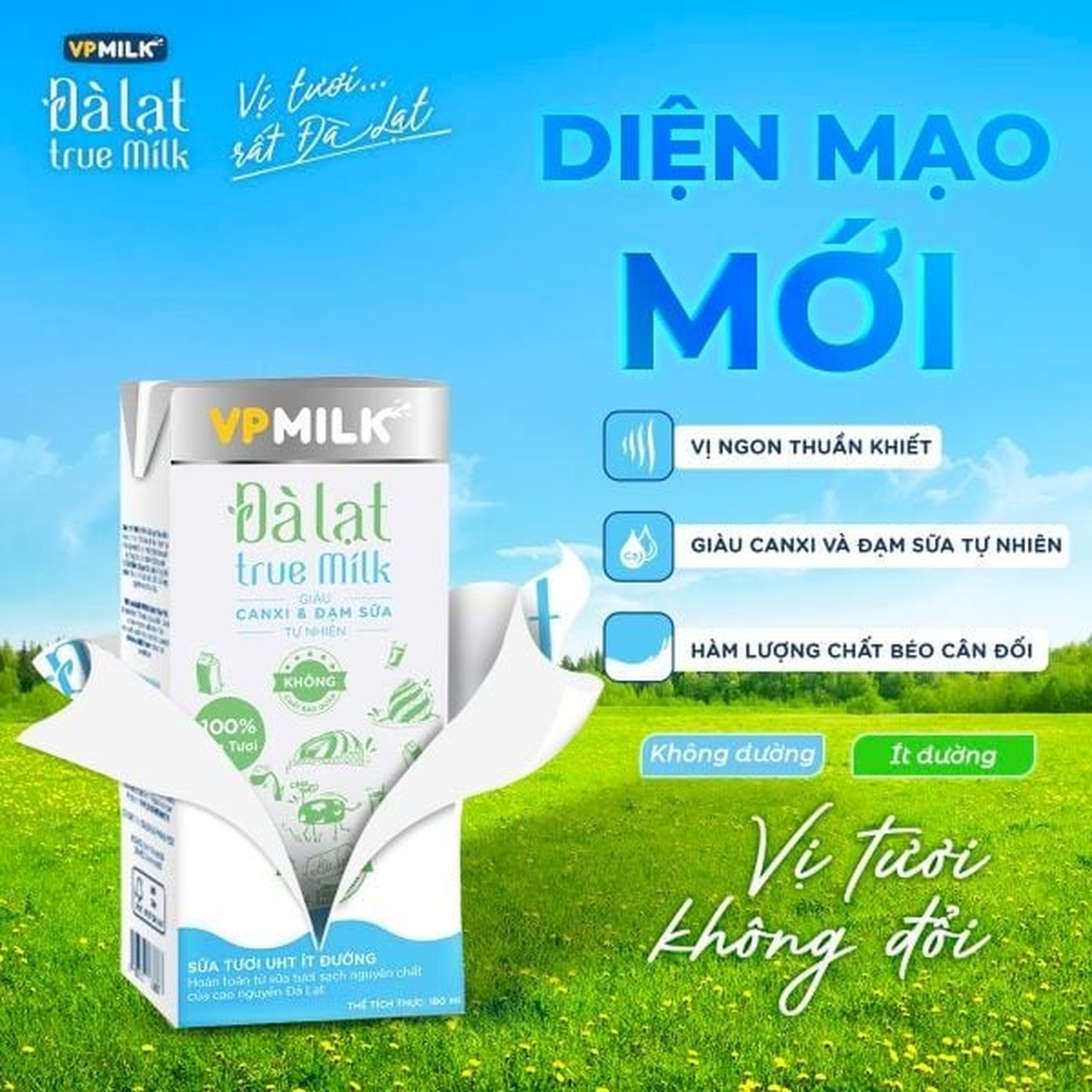 Sữa tươi ít đường Đà Lạt True Milk 4x110ml - mặt trái
