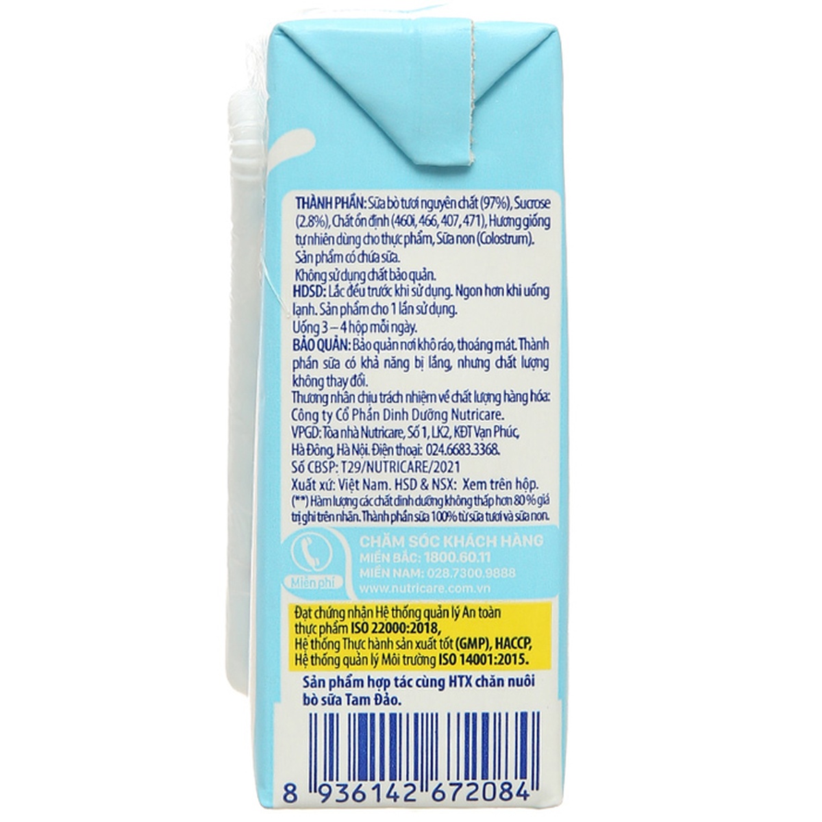 Sữa tươi ít đường Nutricare MetaFresh 4x110ml - góc nghiêng