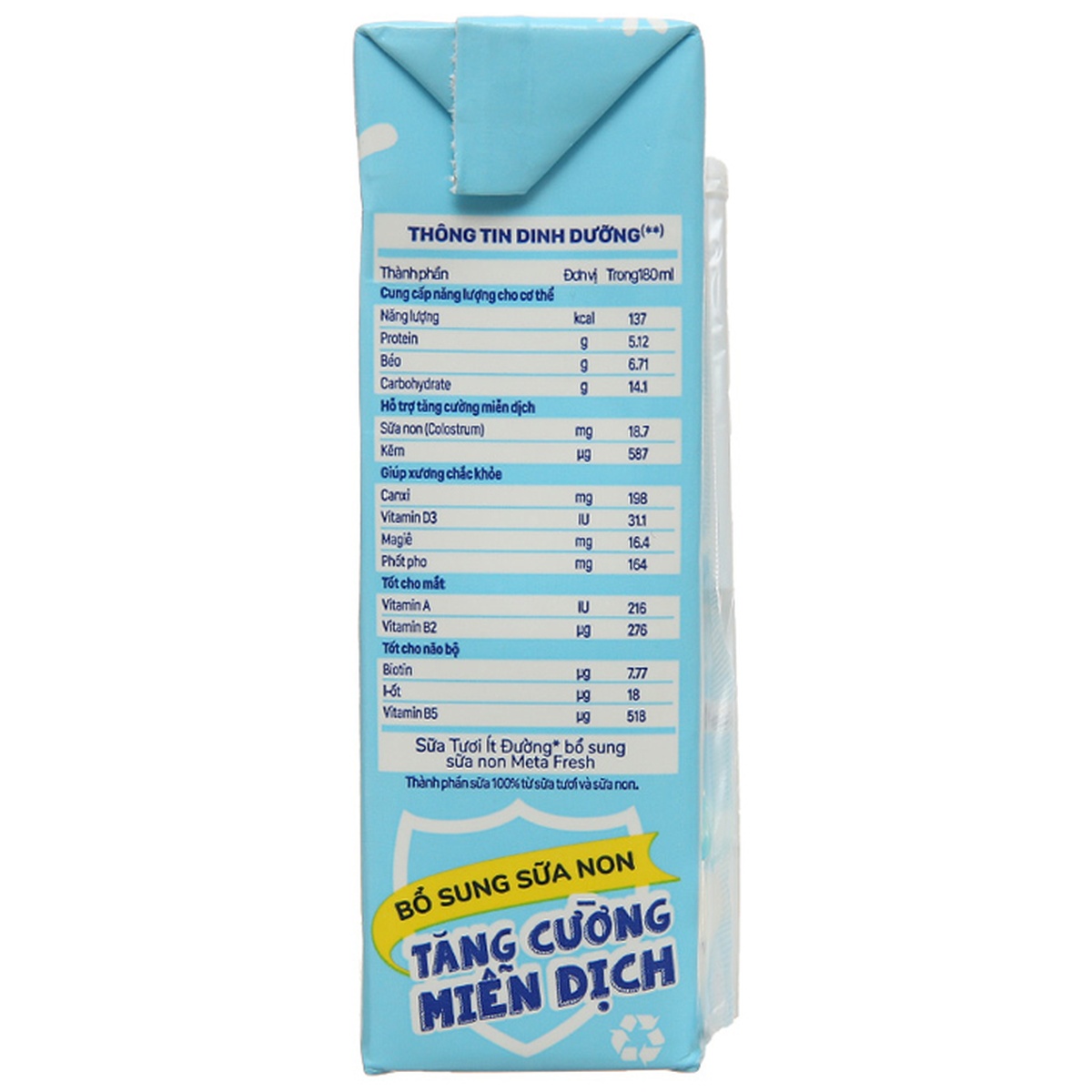 Sữa tươi ít đường Nutricare MetaFresh 4x180ml - mặt trái