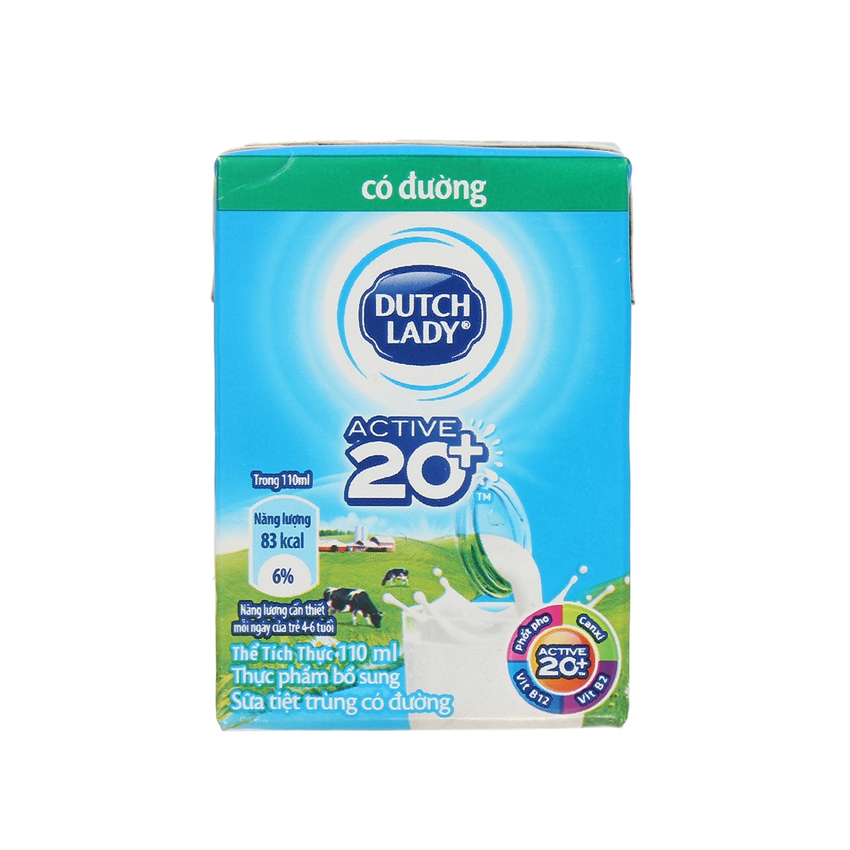 Sữa tươi tiệt trùng có đường Active 20+ Dutch Lady 110ml cho bé trên 1 tuổi - mặt phải