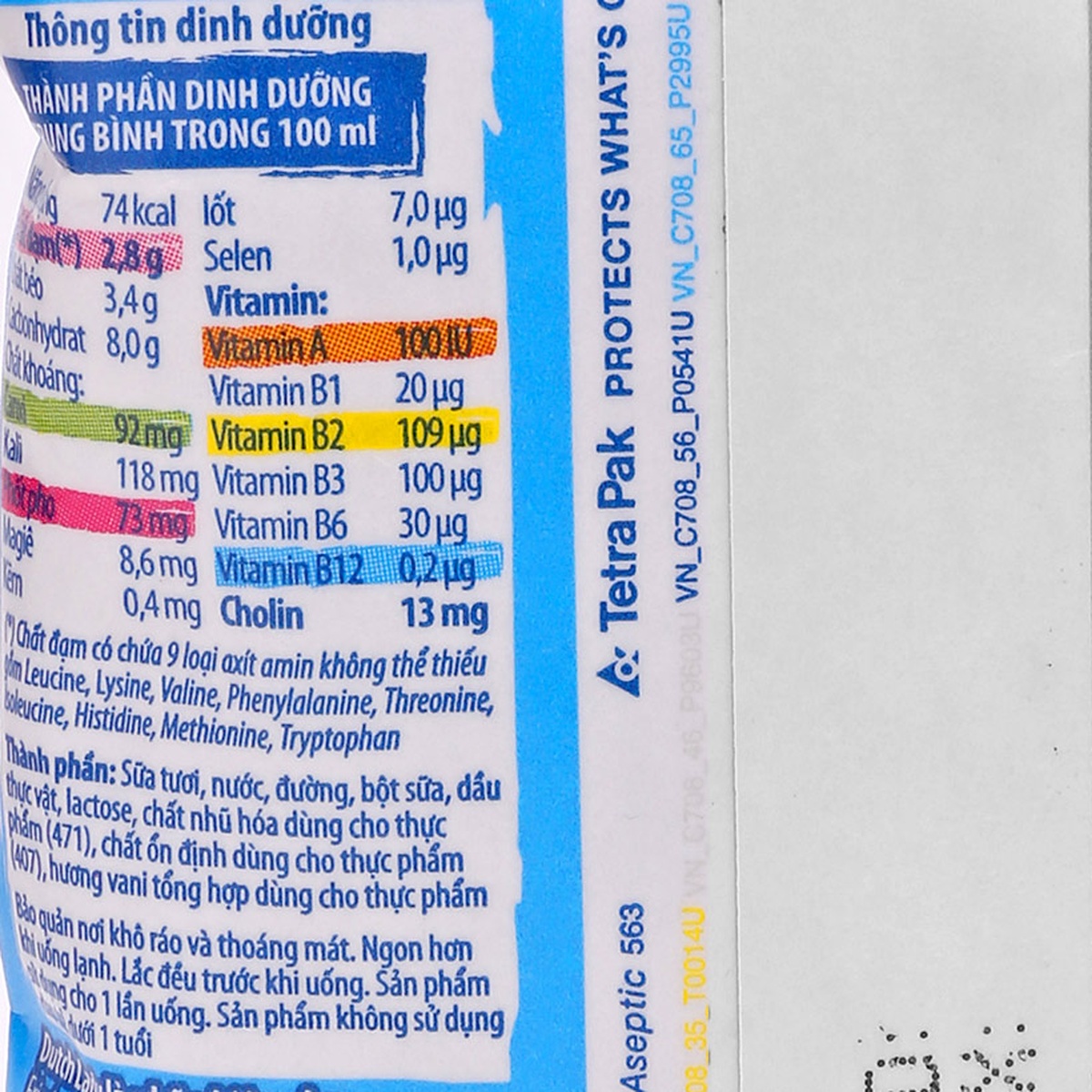 Sữa tươi tiệt trùng có đường Active 20+ Dutch Lady 220ml - mặt phải