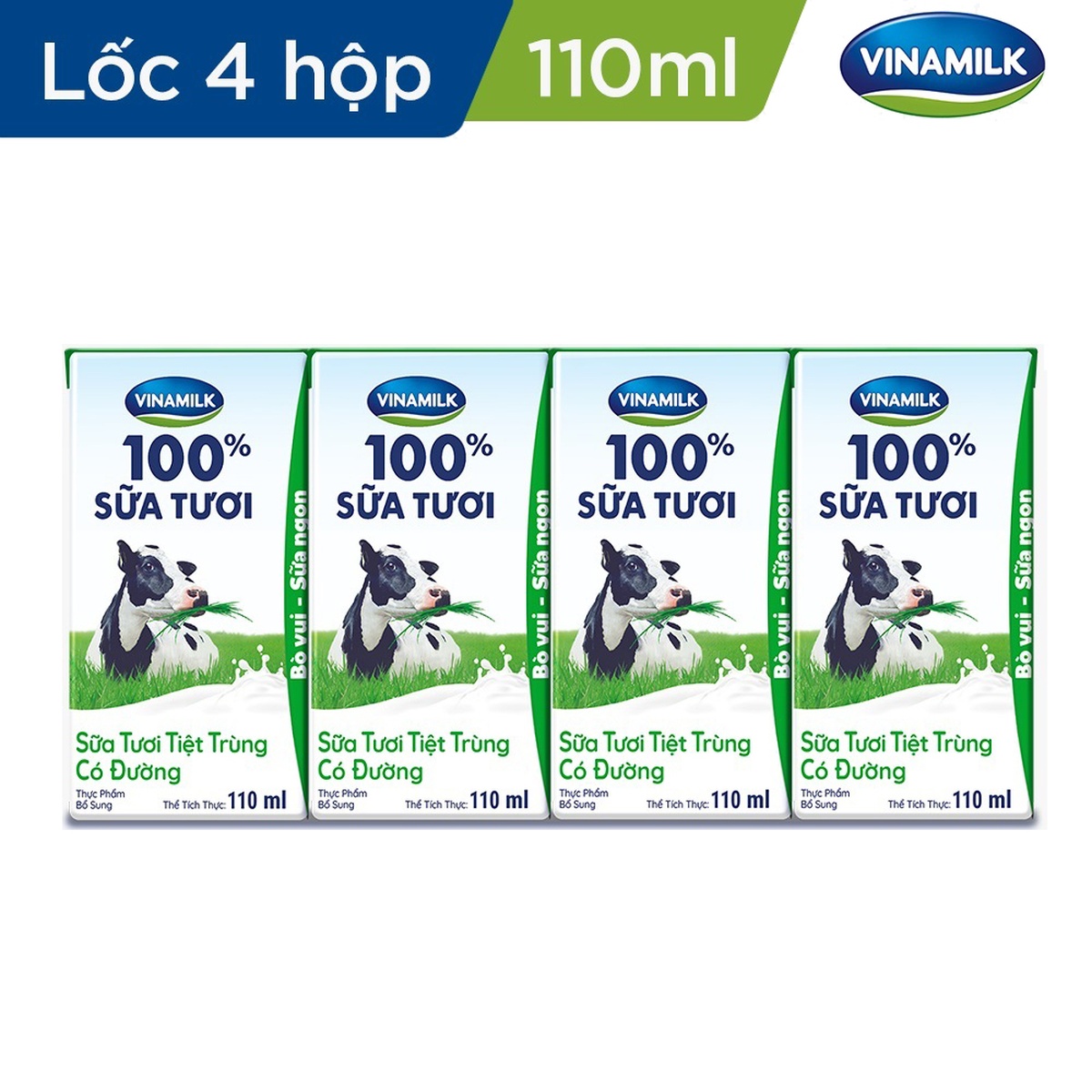 Sữa tươi tiệt trùng có đường Vinamilk (4*110ml) dành cho trẻ trên 1 tuổi - mặt phải