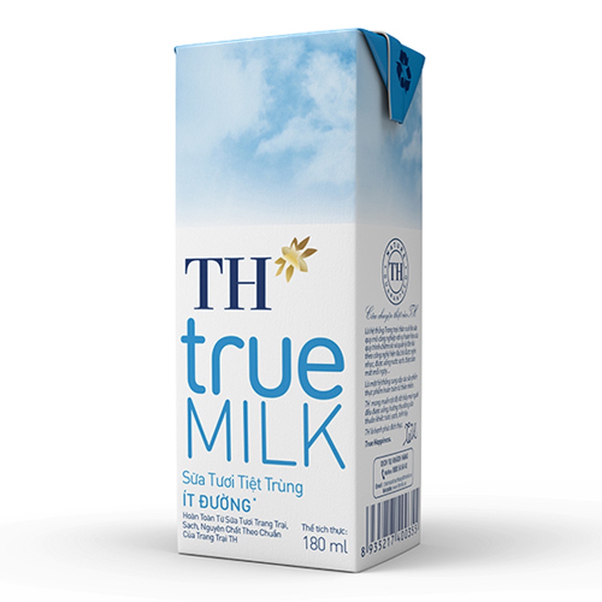 Sữa tươi tiệt trùng ít đường TH True Milk 4*180ml - mặt trái