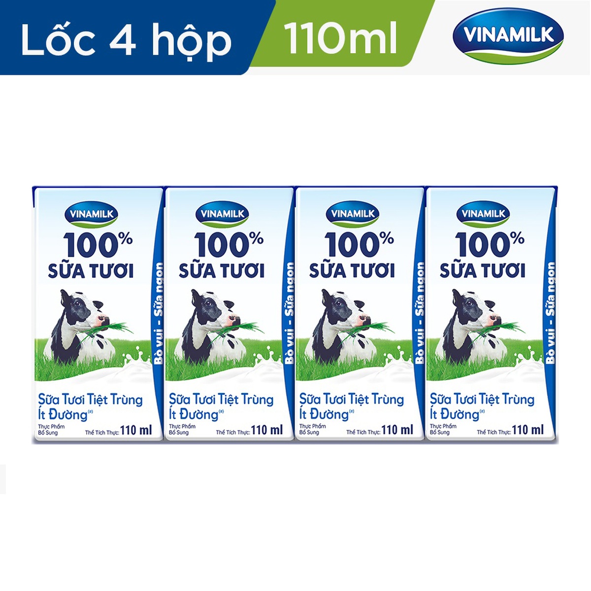Sữa tươi tiệt trùng ít đường Vinamilk (4*110ml) dành cho trẻ trên 1 tuổi - mặt trái