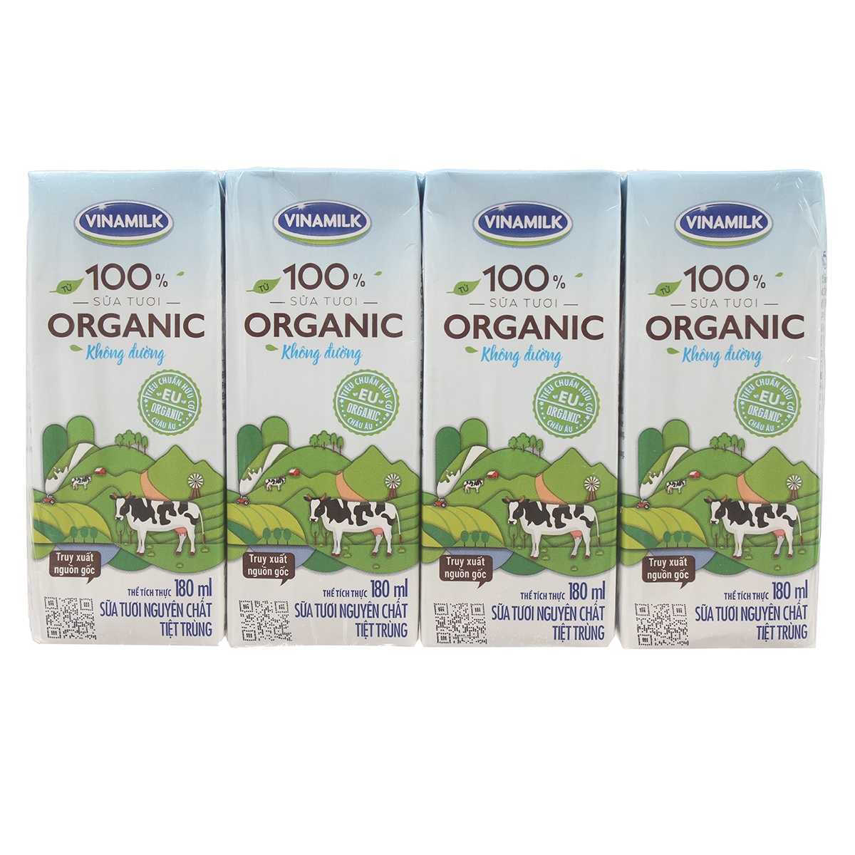 Sữa tươi tiệt trùng không đường Vinamilk Organic 4*180ml - mặt phải