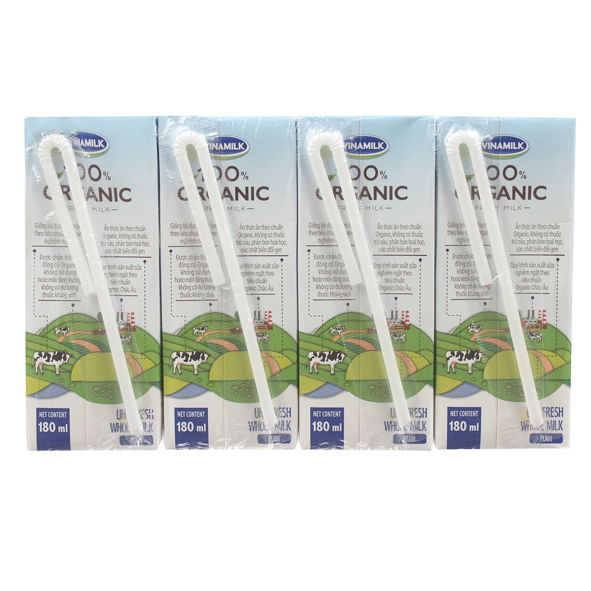 Sữa tươi tiệt trùng không đường Vinamilk Organic 4*180ml - mặt trái