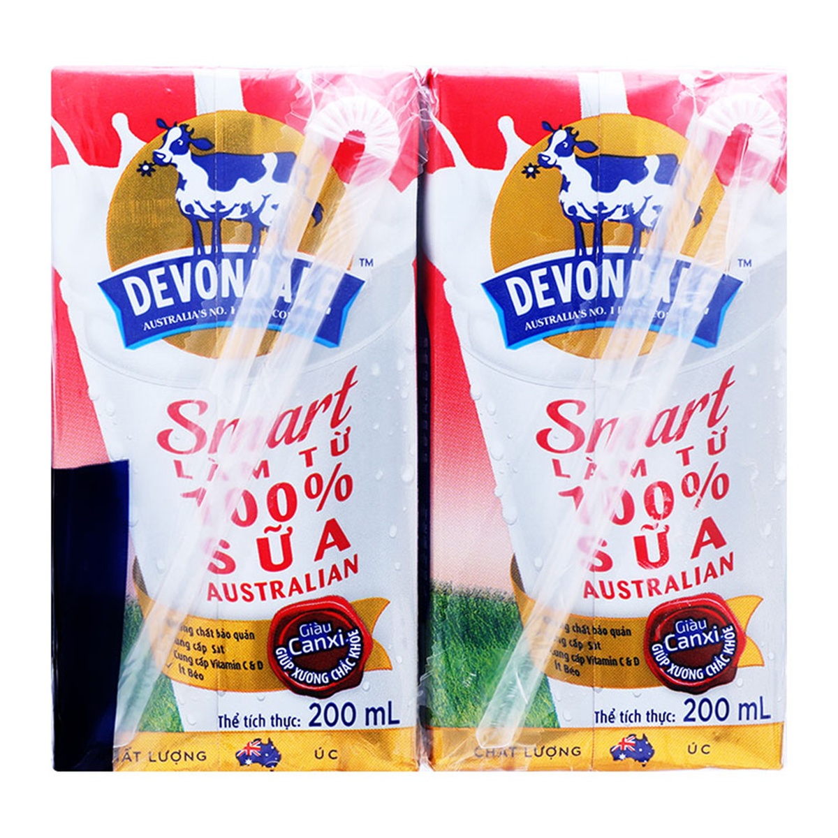 Sữa tươi tiệt trùng Smart Devondale lốc 4 hộp x 200ml - góc nghiêng