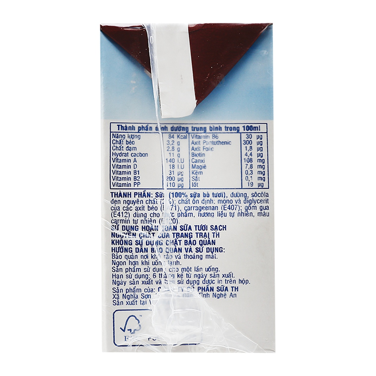 Sữa tươi tiệt trùng TH True Milk vị Socola 110ml - góc nghiêng