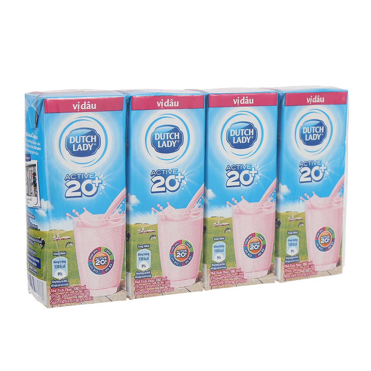 Sữa tươi tiệt trùng vị dâu Active 20+ Dutch Lady 180ml - mặt phải