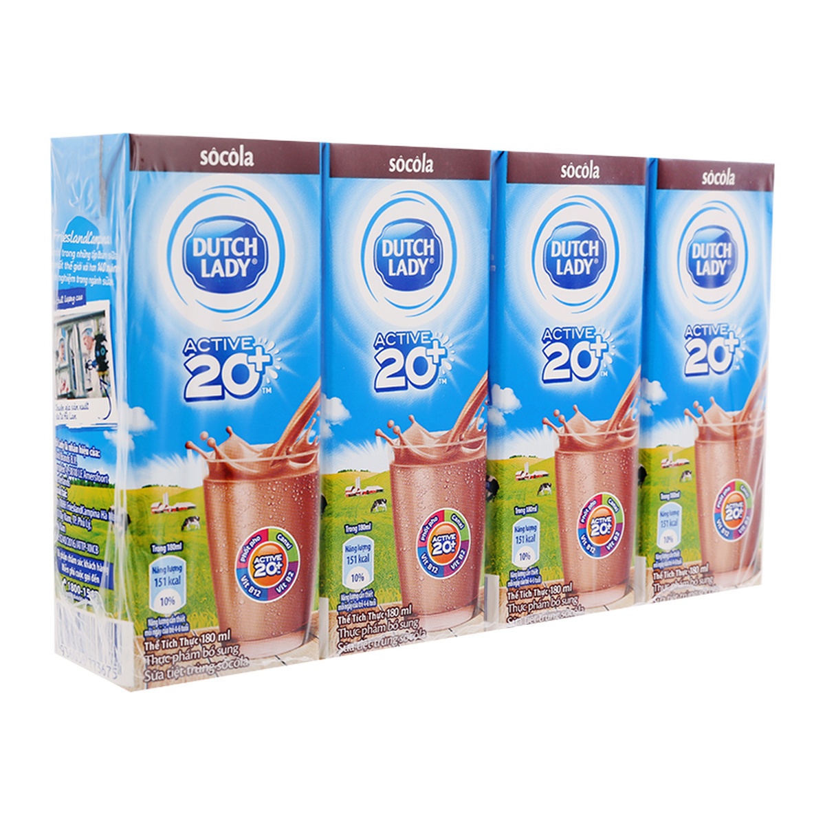 Sữa tươi tiệt trùng vị socola Active 20+ Dutch Lady 180ml - mặt trái