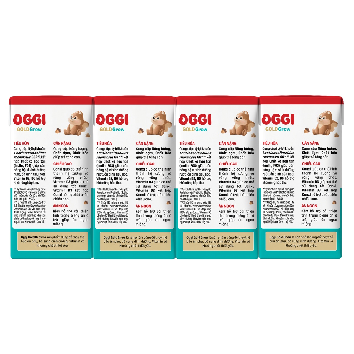 Sữa uống dinh dưỡng Oggi Gold Grow 4*110ml - mặt trái
