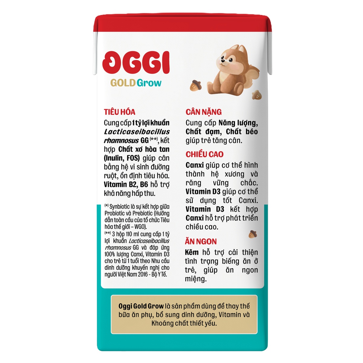 Sữa uống dinh dưỡng Oggi Gold Grow 4*110ml - mặt sau