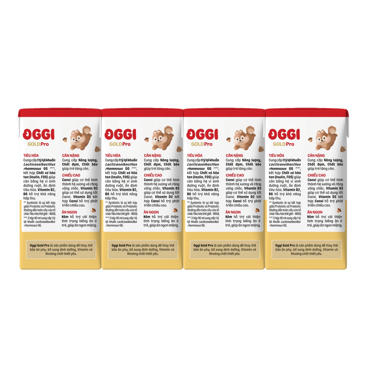 Sữa uống dinh dưỡng Oggi Gold Pro 4*110ml - mặt trái