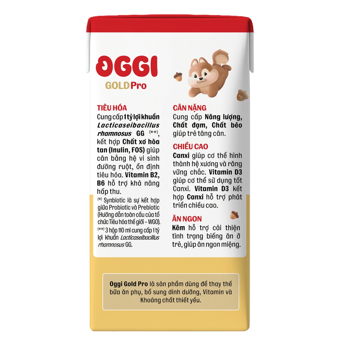Sữa uống dinh dưỡng Oggi Gold Pro 4*110ml - mặt sau