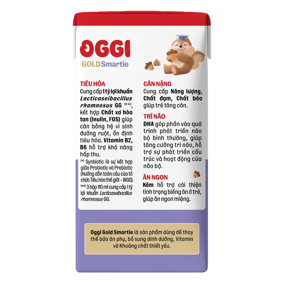 Sữa uống dinh dưỡng Oggi Gold Smartie 4*110ml - mặt sau