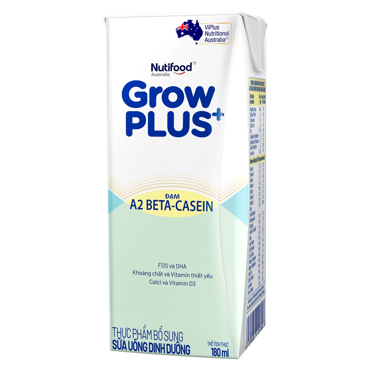 Sữa uống dinh dưỡng Nutifood GrowPlus A2 Beta Casein 4x180ml - mặt sau