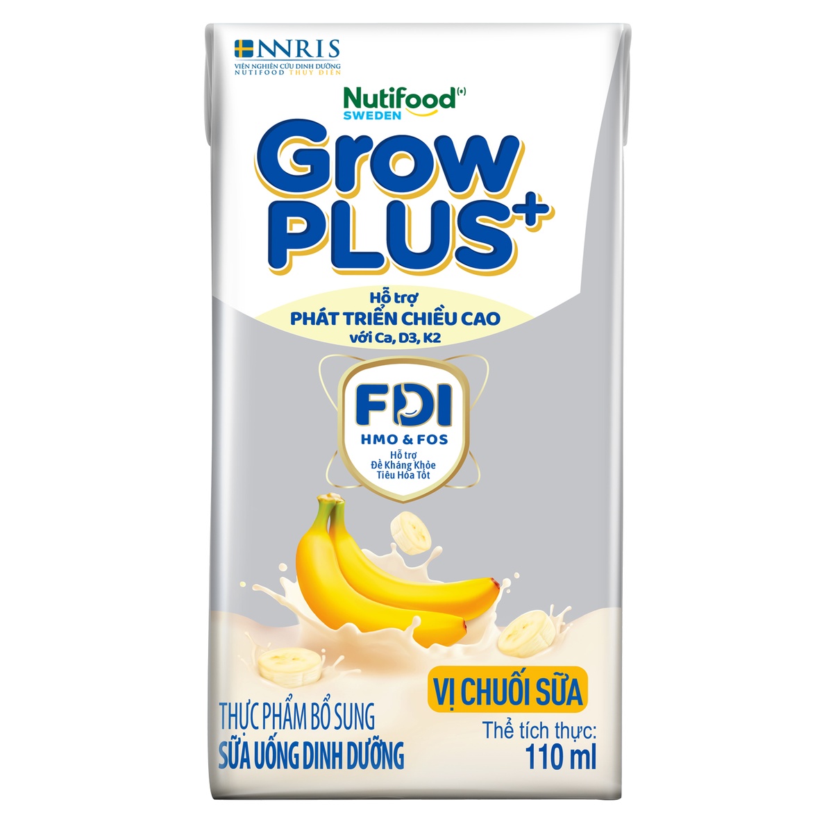 Sữa uống dinh dưỡng Nutifood Grow Plus vị chuối sữa 4x110ml - mặt trái