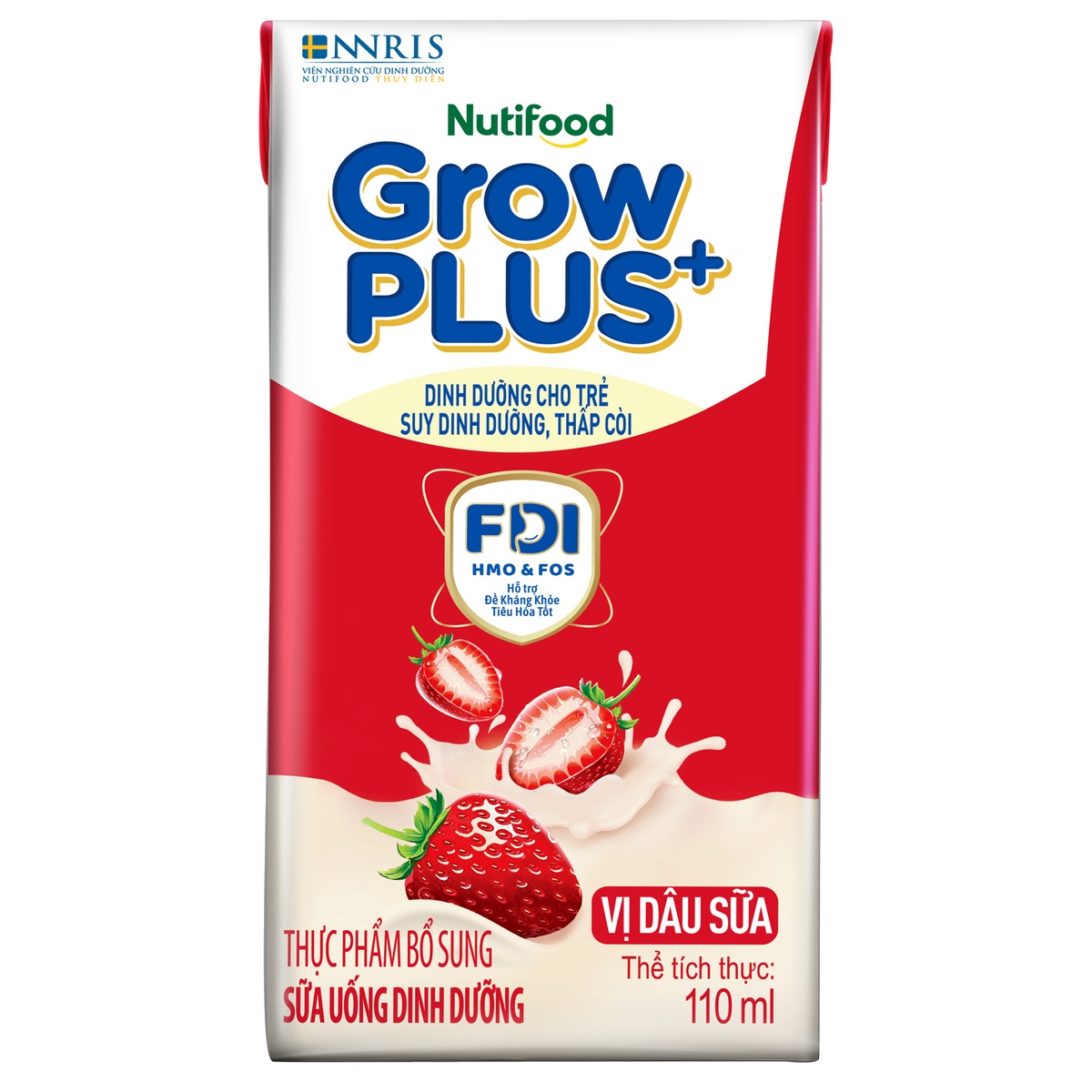 Sữa uống dinh dưỡng Nutifood Grow Plus vị dâu sữa 4x110ml - mặt trái