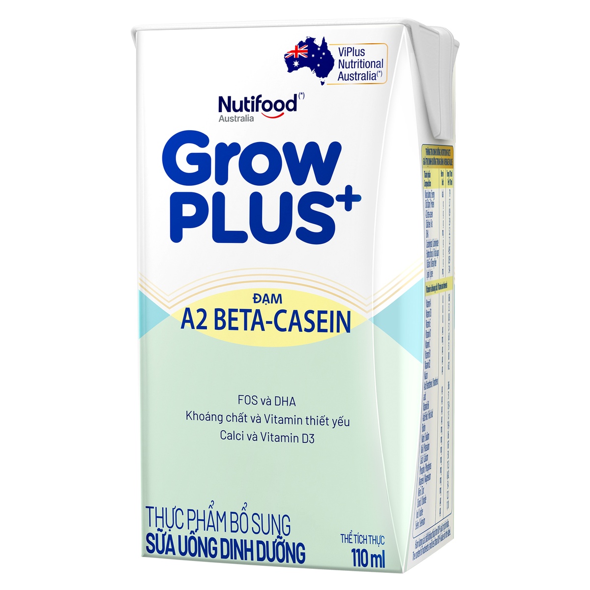 Sữa uống dinh dưỡng Nutifood GrowPlus A2 Beta Casein 4x110ml - mặt sau