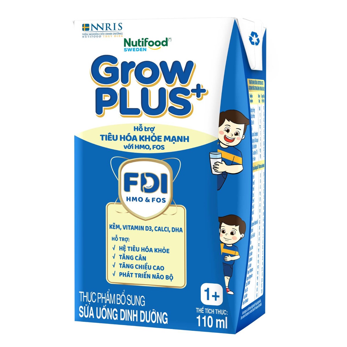 Sữa uống dinh dưỡng Nutifood GrowPlus+ Boosting Digestion 4*110ml cho bé từ 1 tuổi  - mặt trái