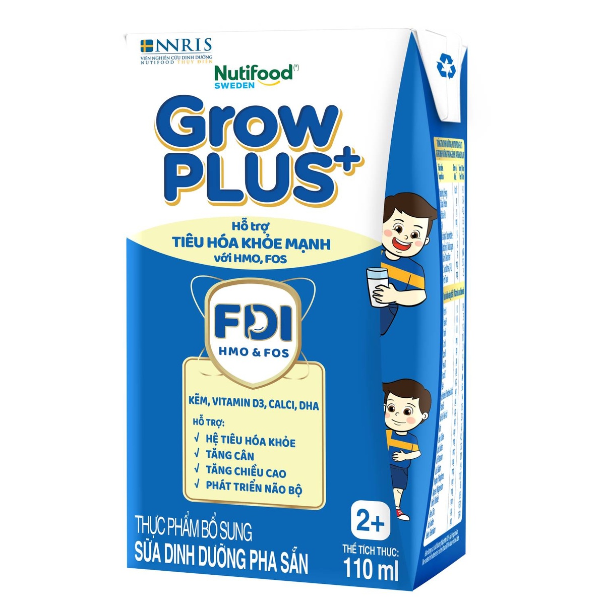 Sữa uống dinh dưỡng Nutifood GrowPlus+ Boosting Digestion cho bé từ 2Y (4*110ml) - mặt trái