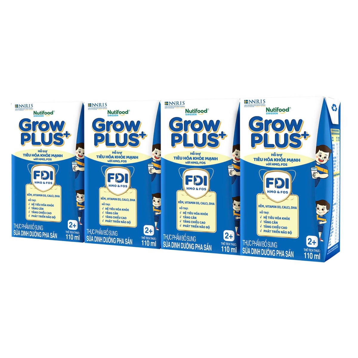 Sữa uống dinh dưỡng Nutifood GrowPlus+ Boosting Digestion cho bé từ 2Y (4*110ml) - mặt phải